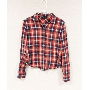 Theory red and blue plaid button down shirt size small
